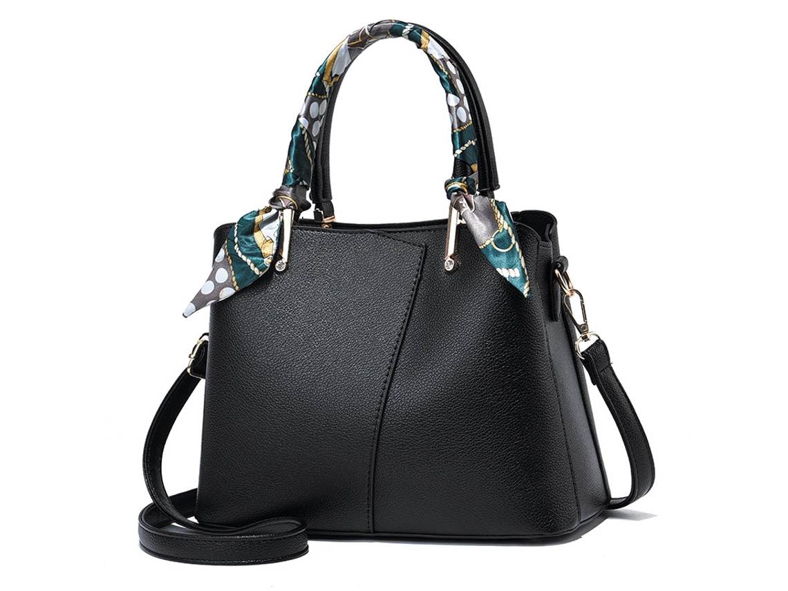 Bolsas Femininas, Couro Macio preto YUNZII (com um Lenço Verde)