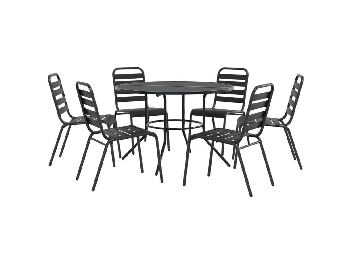 Maison Exclusive - Conj. Cadeiras Jardim Encastrar 7pcs Aço Revestido Pó Antracite