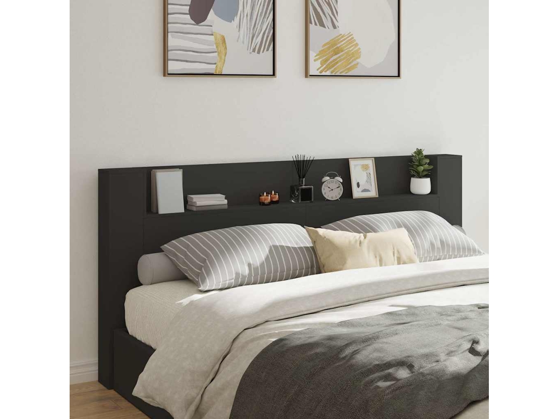 Vidaxl Armário De Cabeceira Com Luzes Led 220x16,5x103,5 Cm Preto