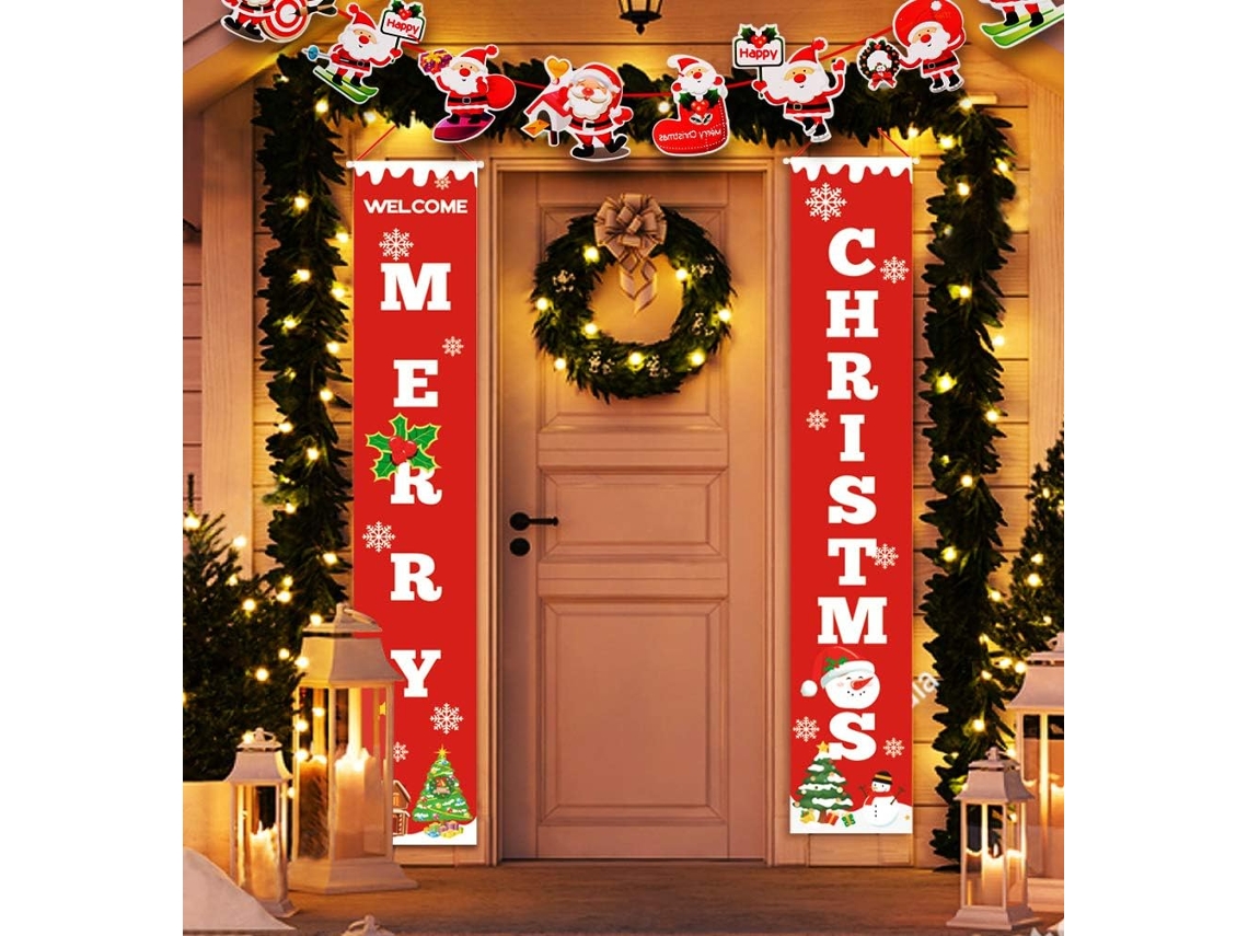 Bandeiras Merry Christmas, Decorações De Natal Para Exterior E Interior, Sinal Vermelho Brilhante De Boas Vindas Para Porta, Parede Ou Casa