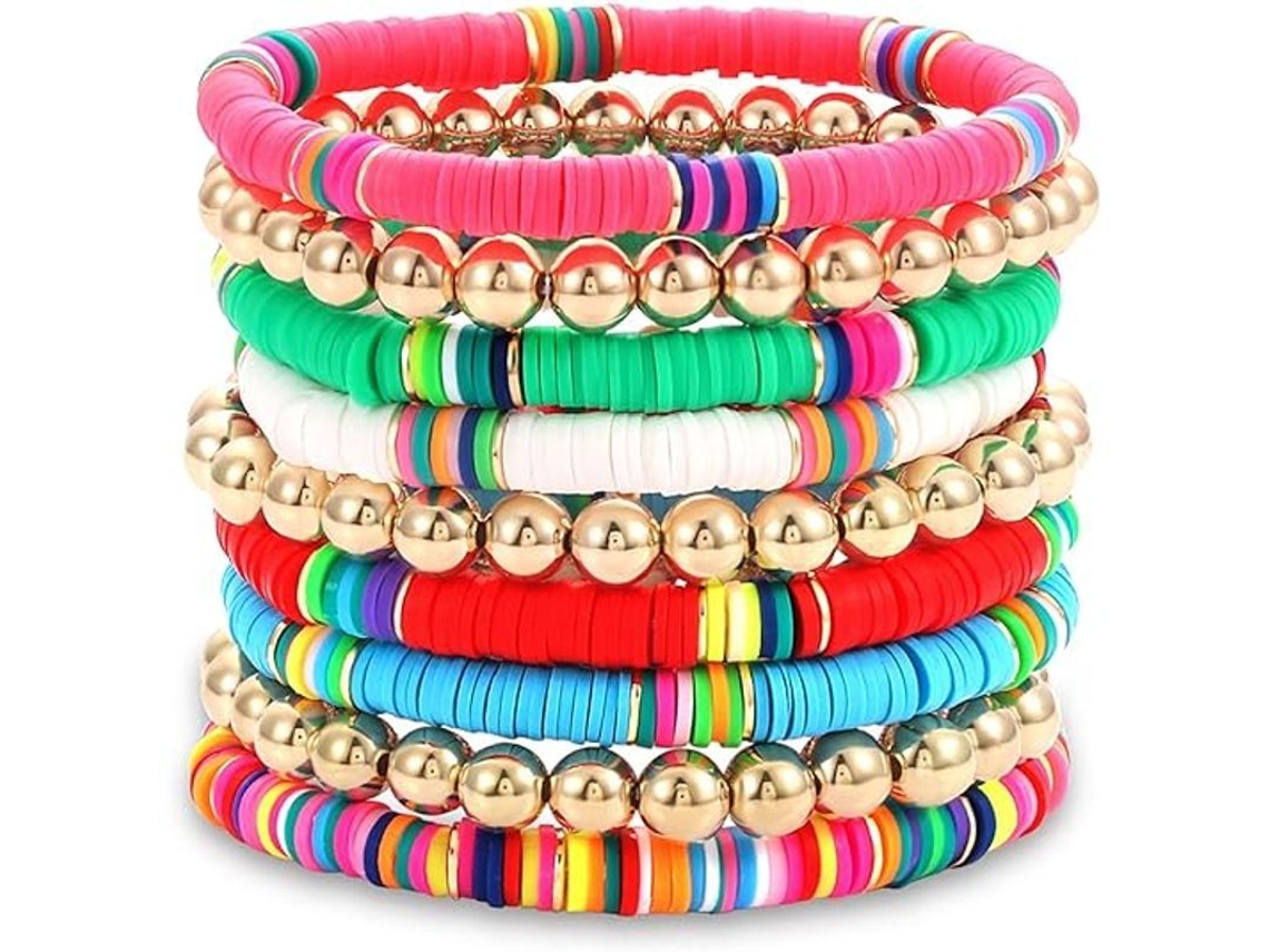 Pulseiras de Contas Elásticas para Mulher Menina Adolescente, Pulseiras Charm Y2k Empilháveis Praia Surf Preppy Joias