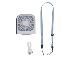 Abanico Colgante Plegable Usb Recargable Para Cuello Con Soporte Móvil Portátil Cooler Azul Blanco