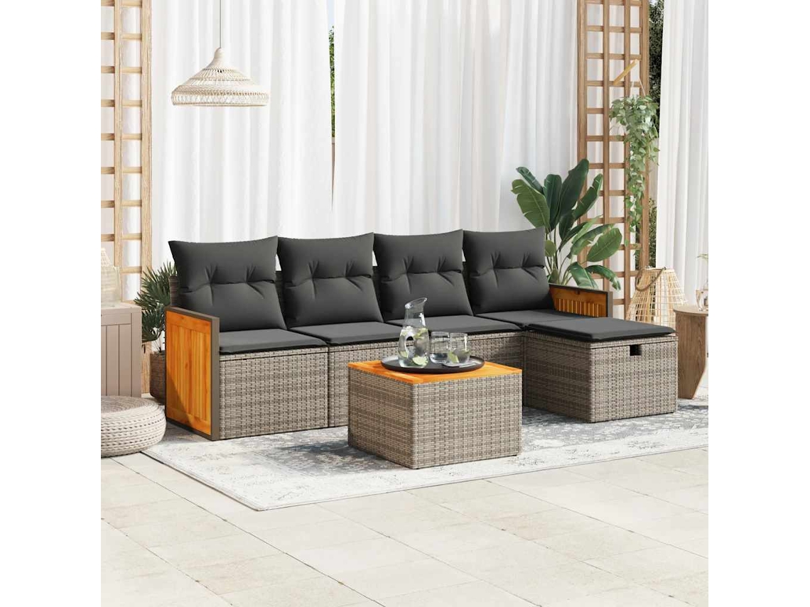Vidaxl 6 Pcs Conjunto Sofás De Jardim Com Almofadões Vime Cinzento