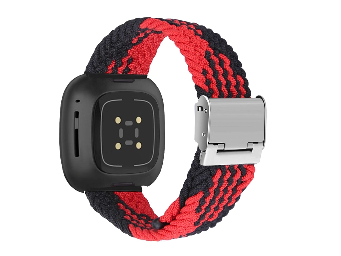 Bracelete Pulseira Entrançada Flexível para Fitbit by Google Versa 4 Vermelho e Preto