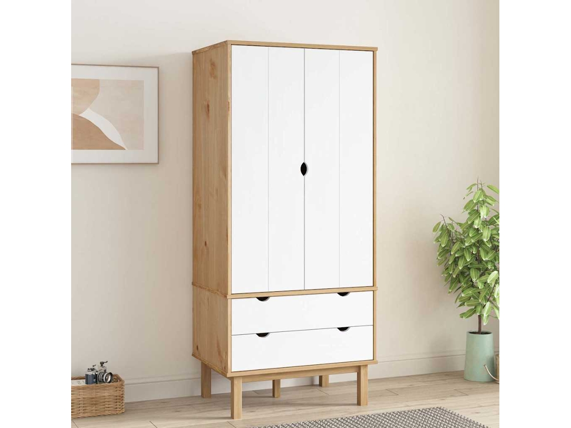 Vidaxl Roupeiro Otta 76,5x53x172 Cm Pinho Maciço Castanho/branco