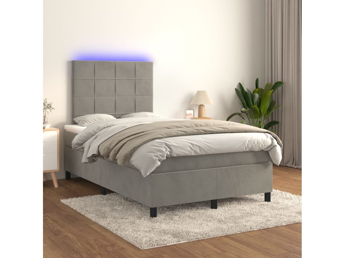 Vidaxl Cama Box Spring C/ Colchão/led 120x200 Cm Veludo Cinzento-claro