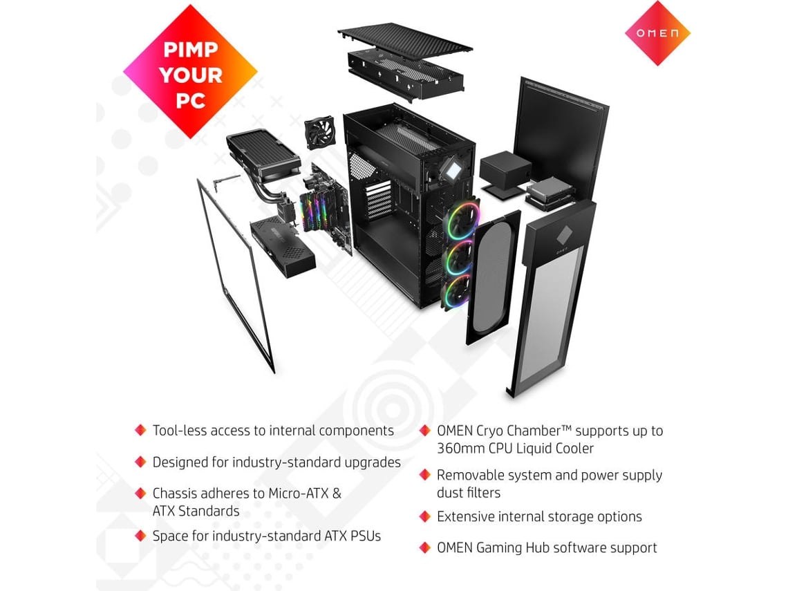 Desktop Gaming HP Omen 45L GT22-0023np (Intel Core i9-12900K - NVIDIA GeForce RTX 3070 Ti - RAM: 32 GB - 1 TB HDD + 512 GB SSD)