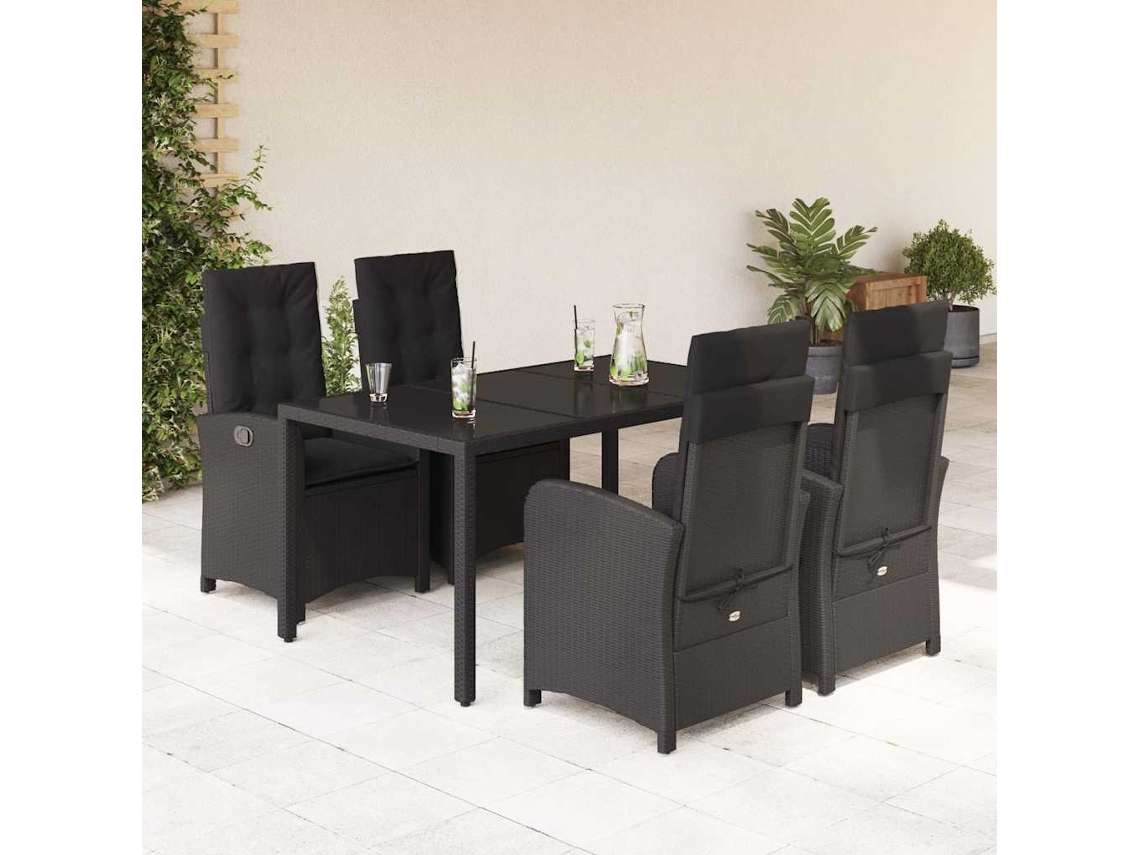Vidaxl 5 Pcs Conjunto de Jantar P/ Jardim C/ Almofadões Vime Pe Preto