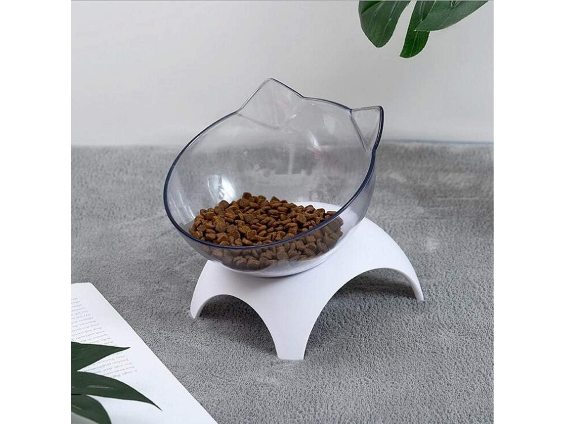 Tigelas de Alimentação Elevadas a 15° para Gatos com Tapete de Silicone, Duplas de Plástico Transparente com Suporte AQUAFORGE