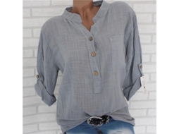 2026 blusa de Linho e Algodão para Mulher com Manga Longa e Baixo Assimétrico, Gola de Camisa e Fecho de Botões