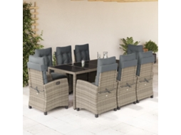 Vidaxl 9 Pcs Conjunto De Jantar P/ Jardim C/ Almofadões Vime Pe Cinza