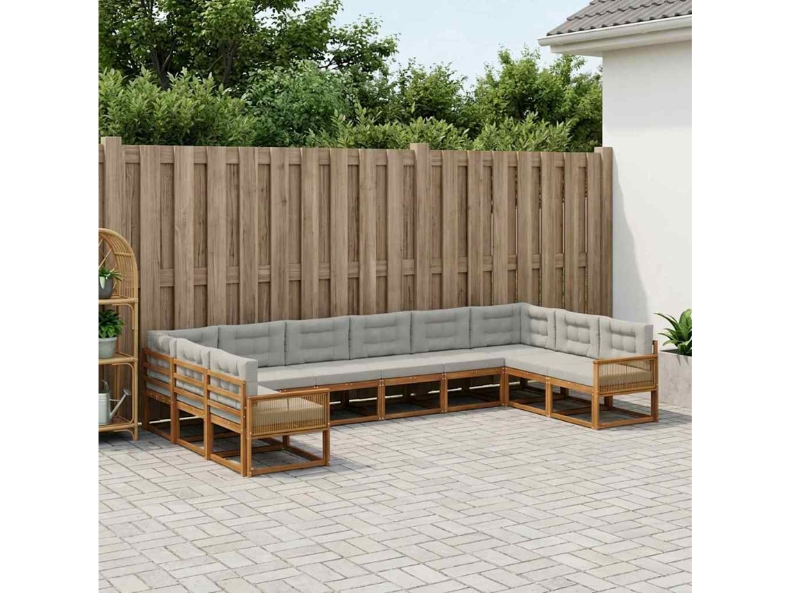 Vidaxl Conjunto De Sofás Para Exterior 10 Pcs Natural E Cinzento-claro