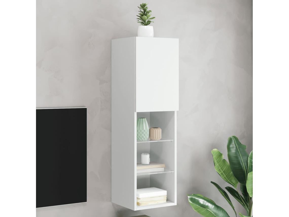 Vidaxl Móvel De Tv C/ Luzes Led 30,5x30x102 Cm Branco