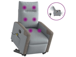 Vidaxl Poltrona Elétrica Reclinável Massagens Tecido Cinzento-claro