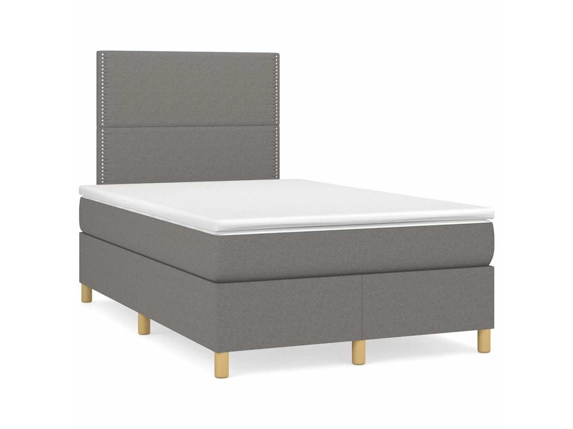 Vidaxl Cama Box Spring C/ Colchão E Led 120x190 Cm Tecido Cinza-escuro