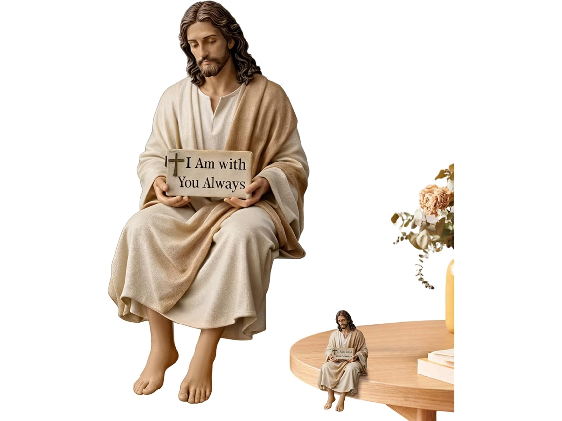 Pequena Estatueta Jesus Central Relaxante Resina Estátua Decorativa Escrivaninha Ideal Páscoa Natal GOKOCO