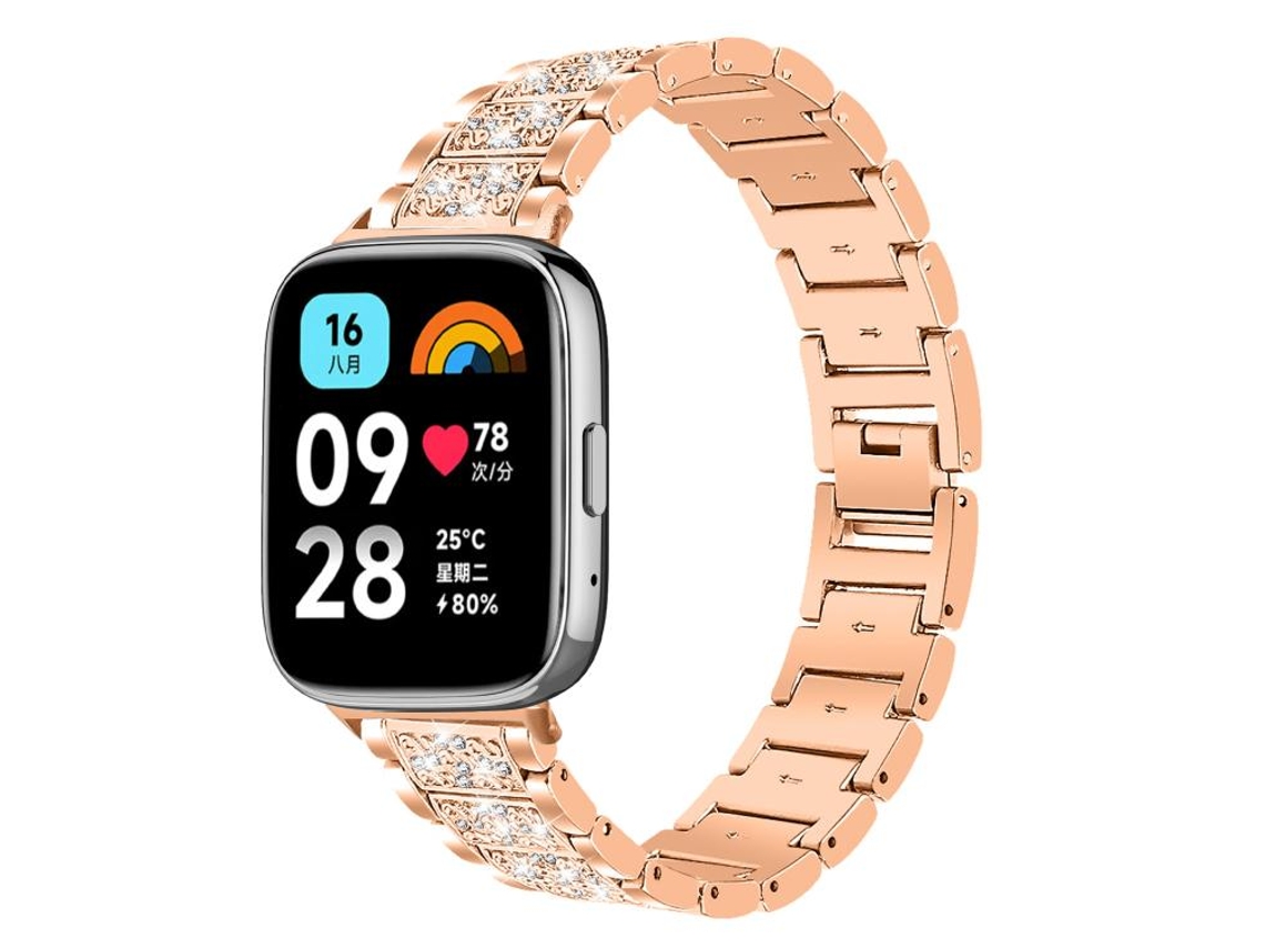 Bracelete para Redmi Watch 3 Active / Lite Aço Inoxidável com Joias de Diamante Ouro Rosa XIAOMOYU (20mm)