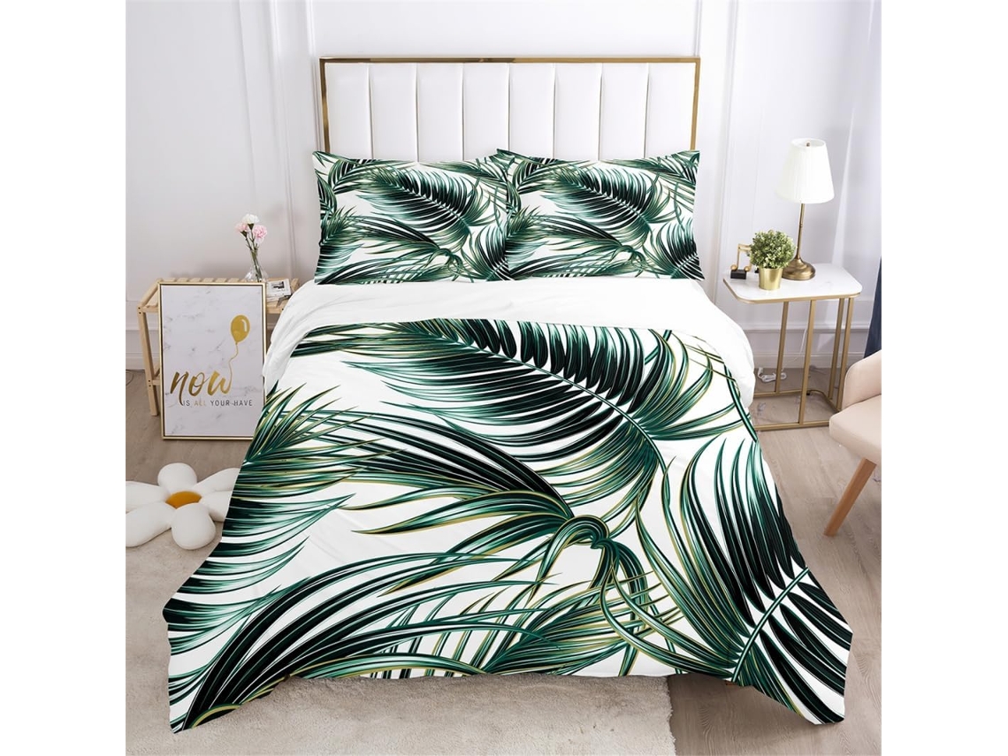 Capa de Edredom Folhas Tropicais Microfibra com Fronha 140x200cm S/MARCA