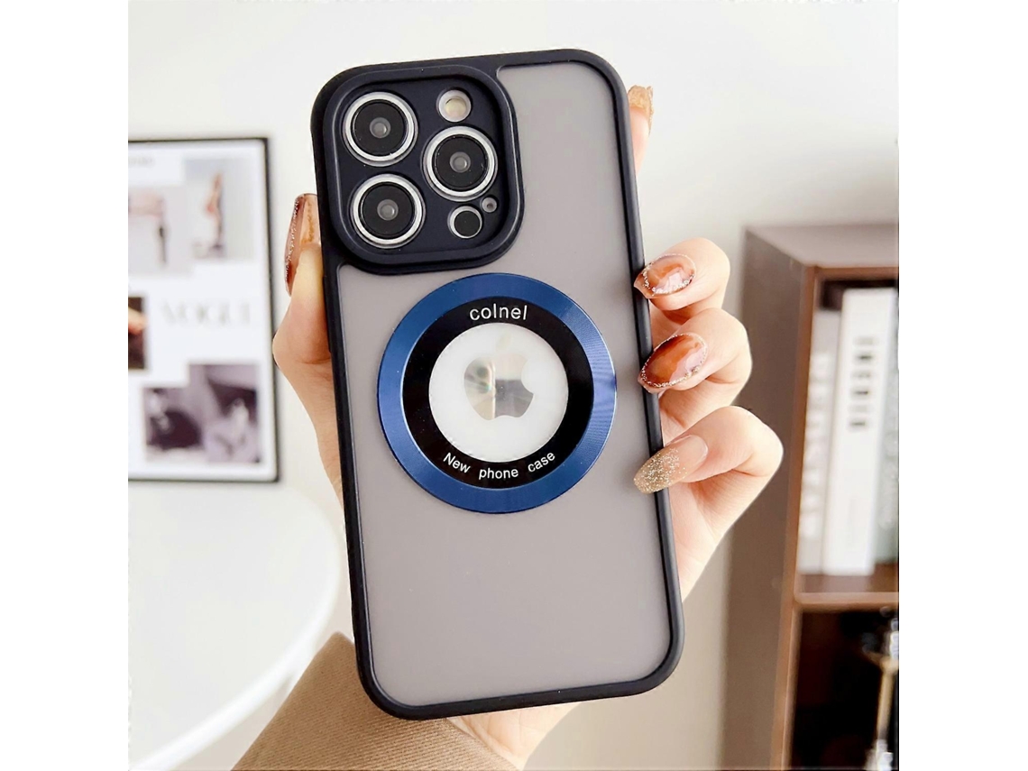 Capa Para Iphone 15 Pro Compatível Com Magsafe Ring Logo View Tpupc - Azul-marinho