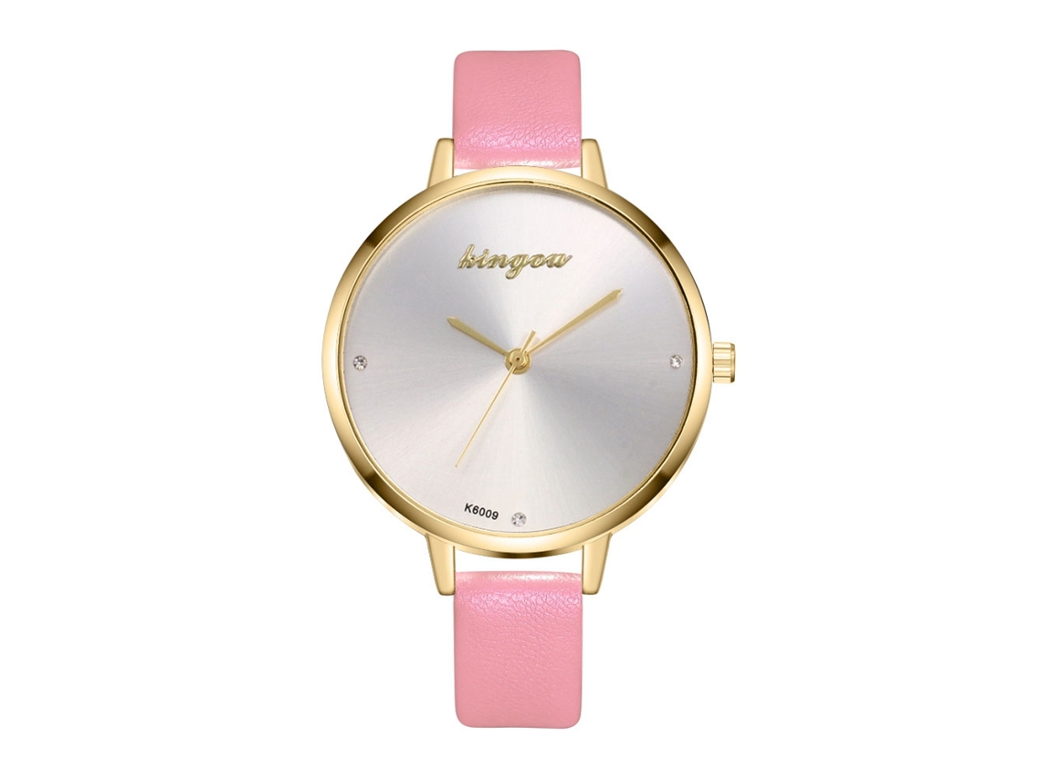 Relógio de Pulso Feminino Analógico de Quartzo com Pulseira Pu Clássico Simples Rosa