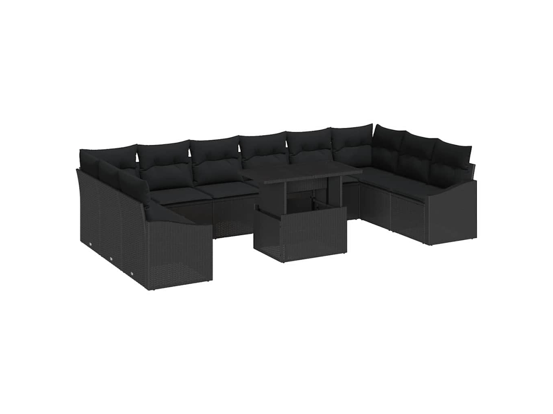 Maison Exclusive - Conjunto De Sofá De Jardim Com Almofada Ajustável 11 Pcs Preto