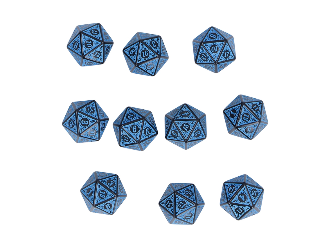 Primerox 10pcs Conjunto de Dados Poliédricos de Acrílico Portátil para Jogos de Mesa Festas 20 Lados