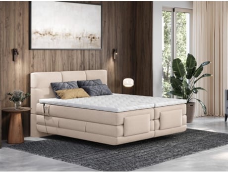 Cama com Cabeceira Boxspring Tapizado Somieres Relax Eléctricos Cubrecolchón Beige PALACIO Bege (2x90x200cm)
