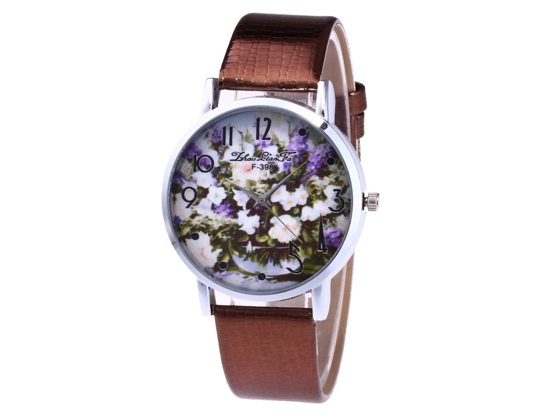 Relógio de Pulso Feminino de Quartzo com Pulseira Pu Estilo Moderno Elegante Marrom