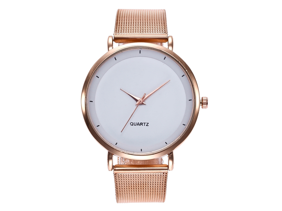 Relógio de Pulso de Quartzo com Pulseira de Malha Estilo Moderno Esfera Redonda Branco