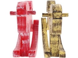 Conjunto 2 Estátuas Cavalo Balanço Superfície Madeira Sólida Pintada Decoração Artística Aniversários Festas GOKOCO