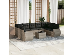 Vidaxl 10 Pcs Conj. Sofás Jardim Com Almofadões Vime Pe Cinzento-claro