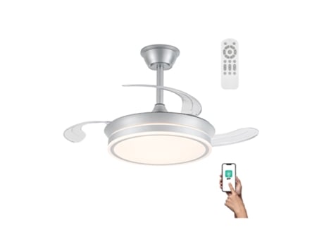 Ventilador Miso Mini Evo Prata Led 46w Com Pás Dobráveis, Memória De Energia, Aplicação, Controlo Remoto, Cct 3000 4000 6000k, Silencioso Wonderlamp