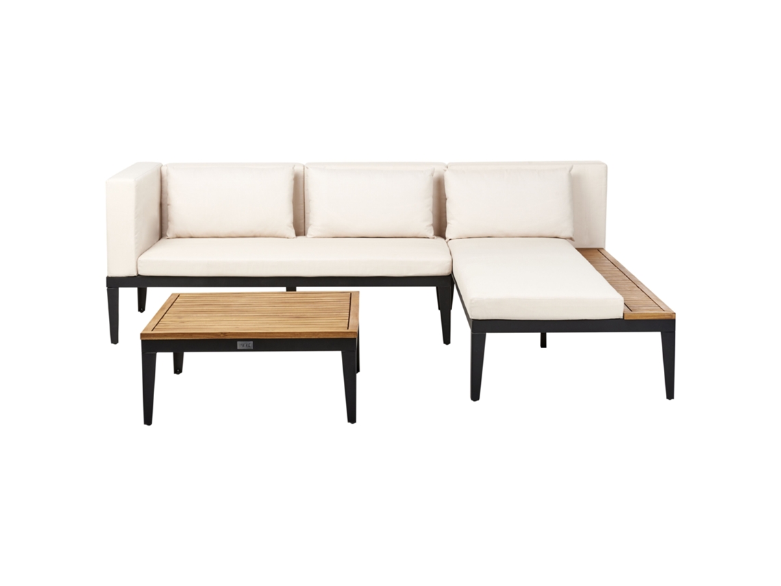 Conjunto De Sofá Y Mesa Beliani Bracciano De Madera De Acacia Certificada Beige 240x180x79