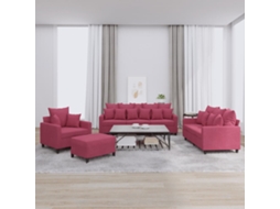 Vidaxl 4 Pcs Conjunto De Sofás Com Almofadões Veludo Vermelho Tinto