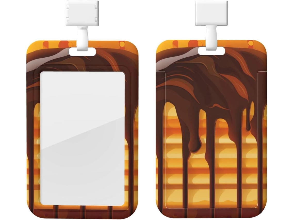 Porta-cartões Crachá com carimbo Sorvete e Waffle, protetor de cartões vertical com cordão, camada plástica impermeável