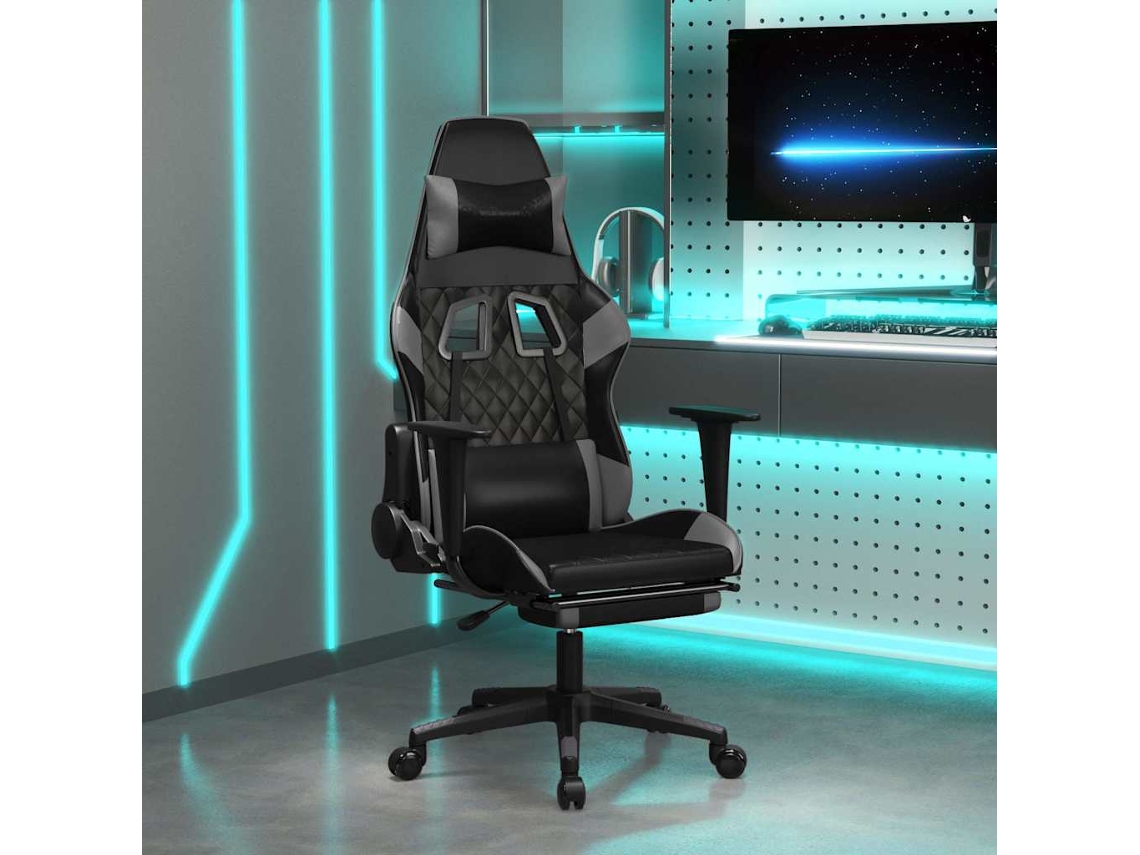 Vidaxl Cadeira Gaming Massagens C/ Apoio Pés Couro Artif. Preto/cinza