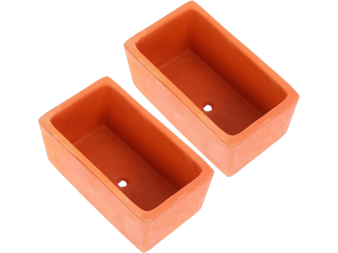 Kit de 2 Vasos Retangulares de Terracota Inoomp com Furo de Drenagem, 12,5 X 7 X 5,3 Cm, Ideais para Suculentas e para CHABERLU