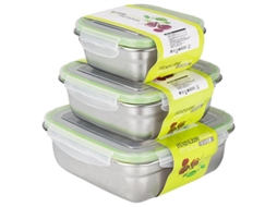 Conjunto De 3 Recipientes Para Alimentos Em Aço Inoxidável, Ecológicos E À Prova De Vazamentos, Com Capacidades De 400/750/1200 Ml Respectivamente.