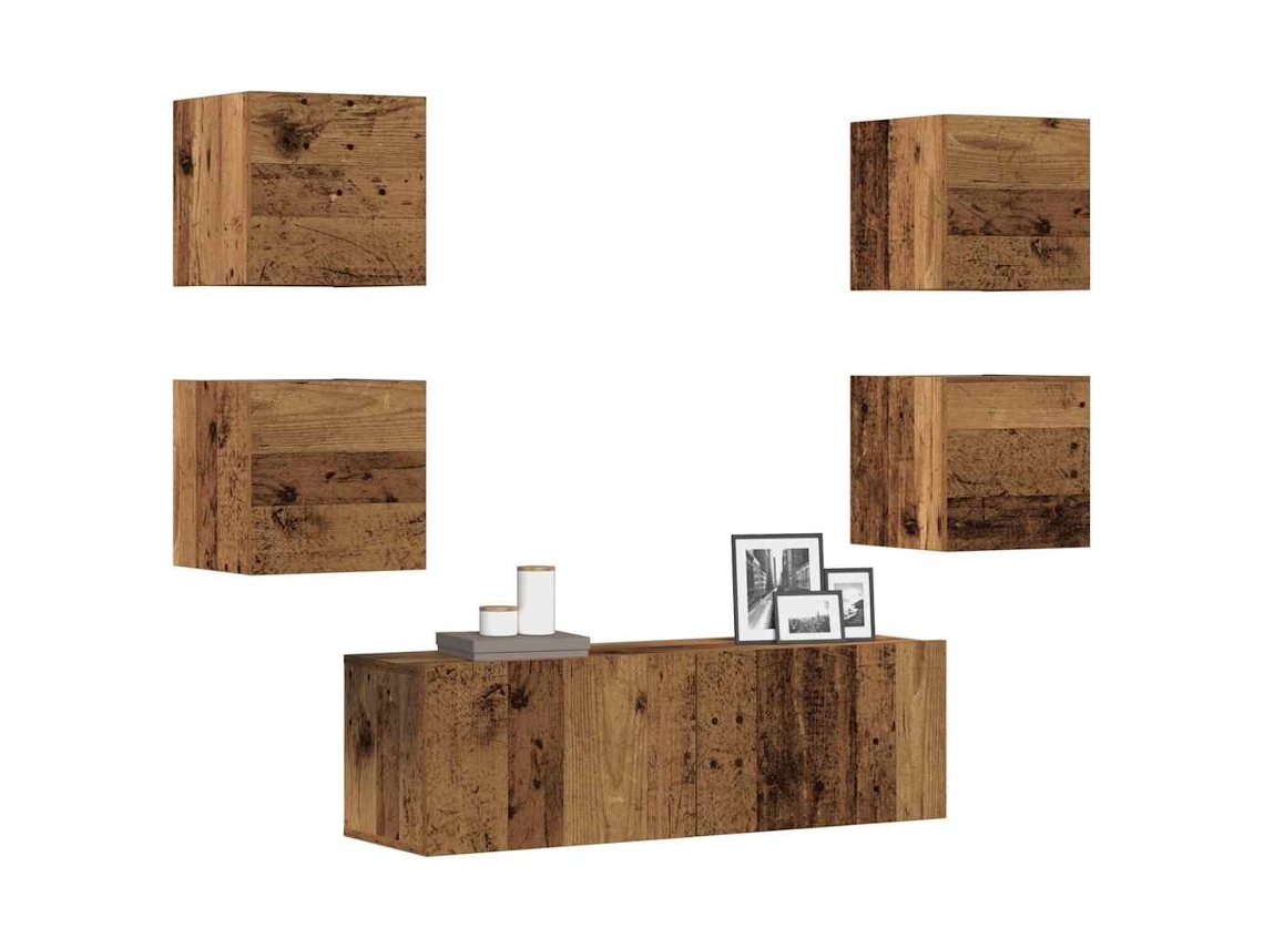 Vidaxl Conjunto De Armário Tv De Parede 5 Pcs Madeira Madeira Velha