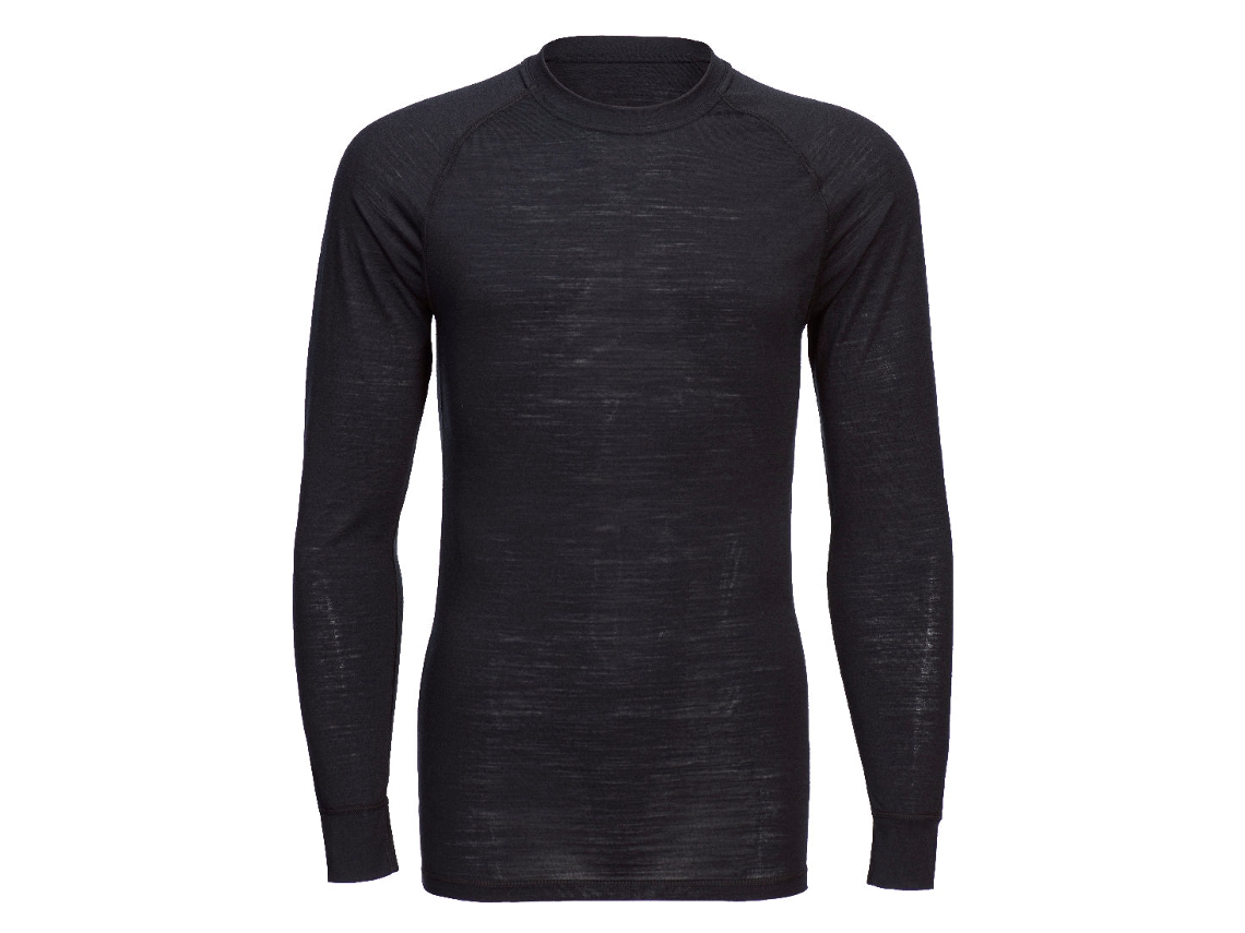 T-shirt De Lã Merino De Manga Comprida Com Gola Redonda Preto / Xxl
