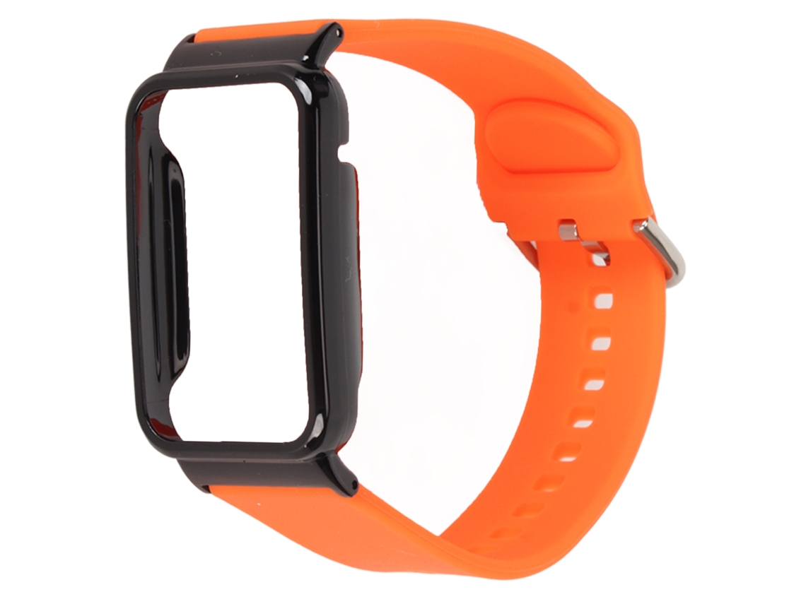 Pulseira de Silicone com Capa Bumper para Mi Band 7 Pro, Case e Strap de Relógio Inteligente Laranja e Preto