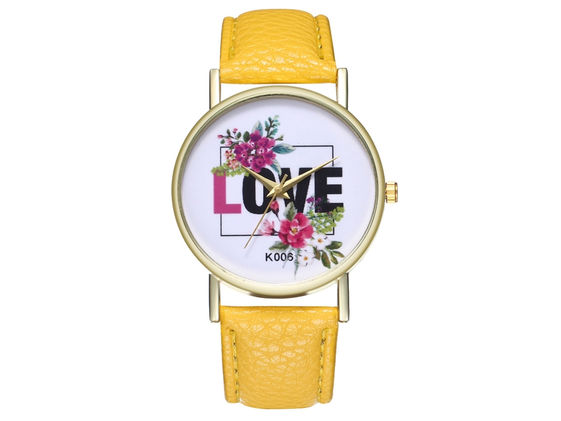Reloj De Piel Pu Con Estampado Floral De Pareja De Zhoulianfa (amarillo)