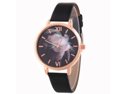 Relógio de Pulso Feminino Casual de Quartzo com Pulseira de Couro Pu Preto Elegante