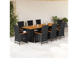 Vidaxl 9 Pcs Conjunto De Jantar P/ Jardim C/ Almofadões Vime Pe Preto
