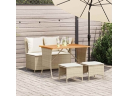 Vidaxl 4 Pcs Conjunto de Jantar P/ Jardim C/ Almofadões Vime Pe Bege