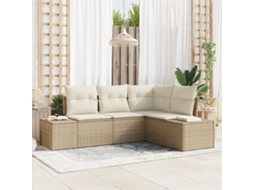 Conjunto De Sofá Jardim 4 Peças Com Almofadas Bege Rattan Poliéster Lovely Home