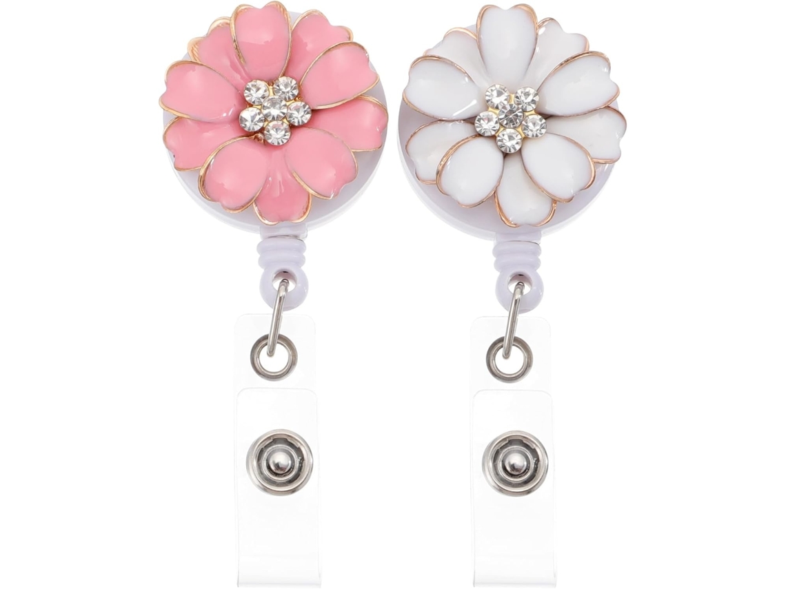 Lurelia Porta-crachá Retrátil, Com Clipe De Cinto, 2 Peças Em Metal E Plástico, Design Flor, Para Professores E Estudantes