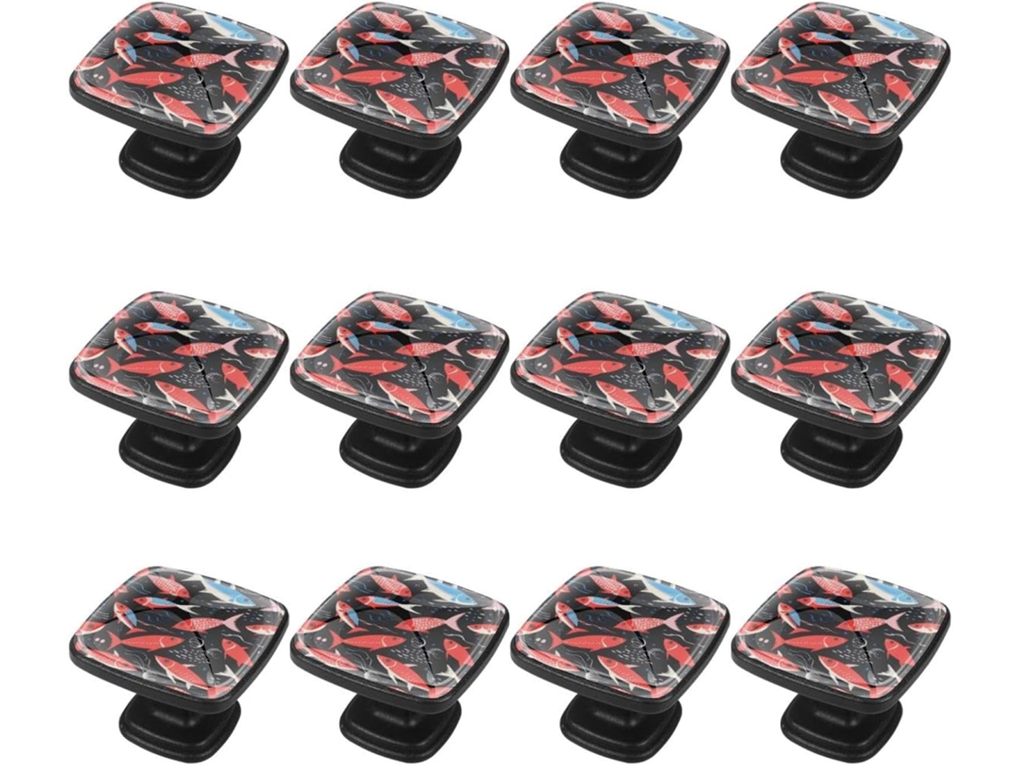 Puxadores Quadrados Para Armários De Cozinha, Puxadores Para Gavetas De Cômoda, 12 Peças, Desenho Abstrato De Peixes Do