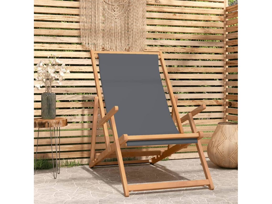 Cadeira De Praia Dobrável Madeira De Teca Maciça Cinzento Dkd Home Decor