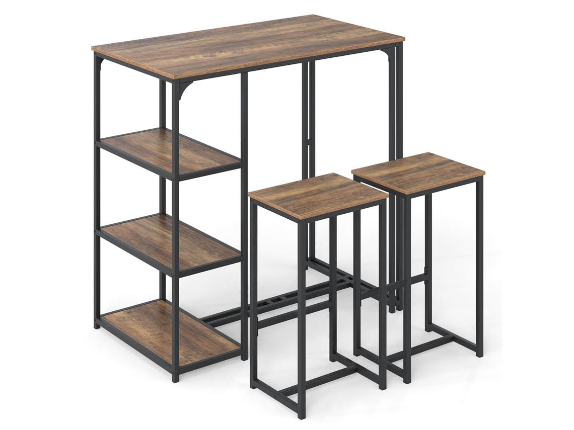 Conjunto de Mesa de Bar 3 Peças com Banquetas e Prateleiras NORTHIX